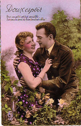 carte ancienne couple d'amoureux